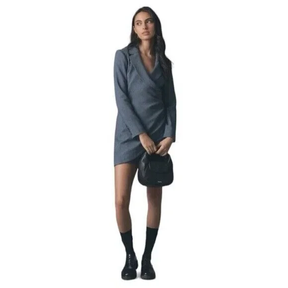 ANTHROPOLOGIE Long Sleeve V Neck Blazer Mini Dress Navy Size 16 NEW